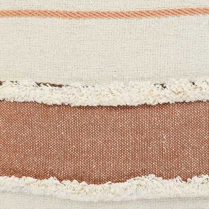 20" X 20" Brown Peach Tan And White 100% Cotton Striped Zippered Pillow