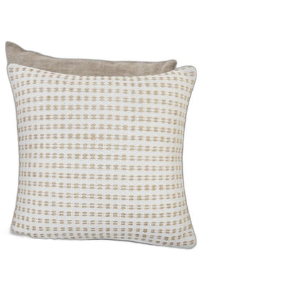 20" X 20" Ivory And Tan 100% Cotton Geometric Zippered Pillow