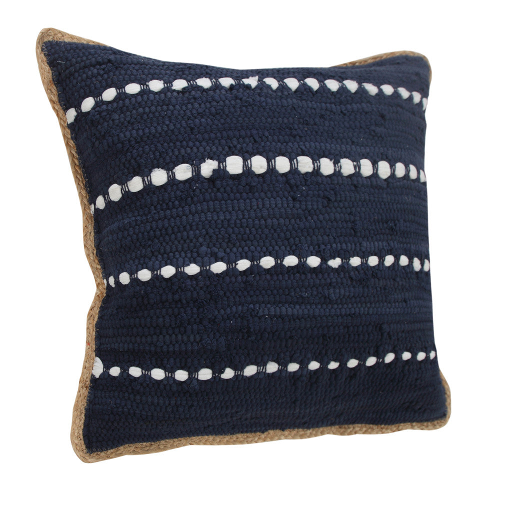 14" X 36" Blue and Beige Striped Cotton Blend Zippered Pillow