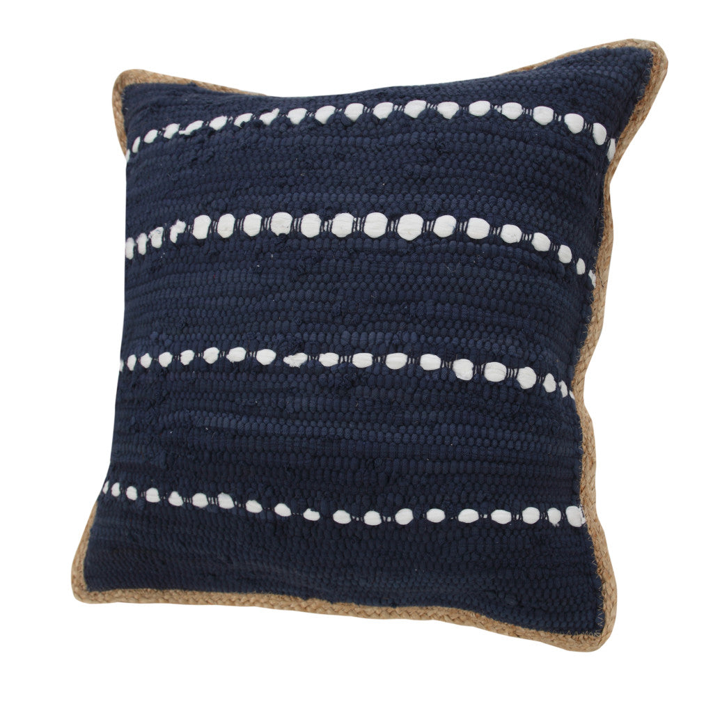 14" X 36" Blue and Beige Striped Cotton Blend Zippered Pillow