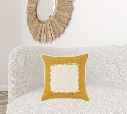 14" X 36" Golden Yellow And Cream 100% Cotton Zippered Pillow