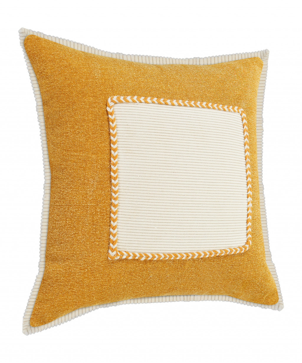 14" X 36" Golden Yellow And Cream 100% Cotton Zippered Pillow