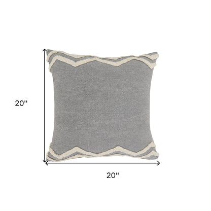 14" X 36" Grey And Off-White 100% Cotton Chevron Zippered Pillow