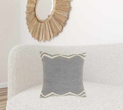 14" X 36" Grey And Off-White 100% Cotton Chevron Zippered Pillow