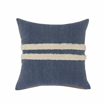 14" X 36" Dusty Blue And White 100% Cotton Striped Zippered Pillow