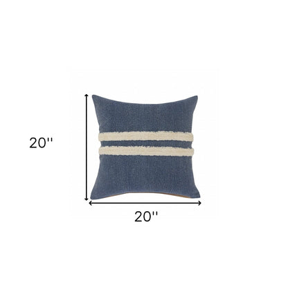 14" X 36" Dusty Blue And White 100% Cotton Striped Zippered Pillow