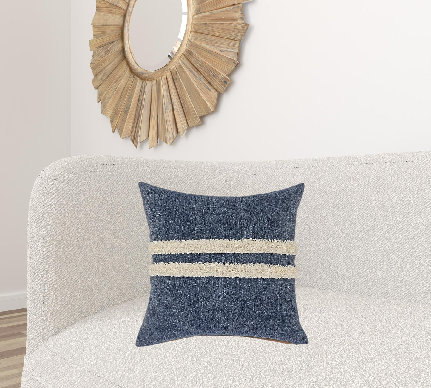 14" X 36" Dusty Blue And White 100% Cotton Striped Zippered Pillow