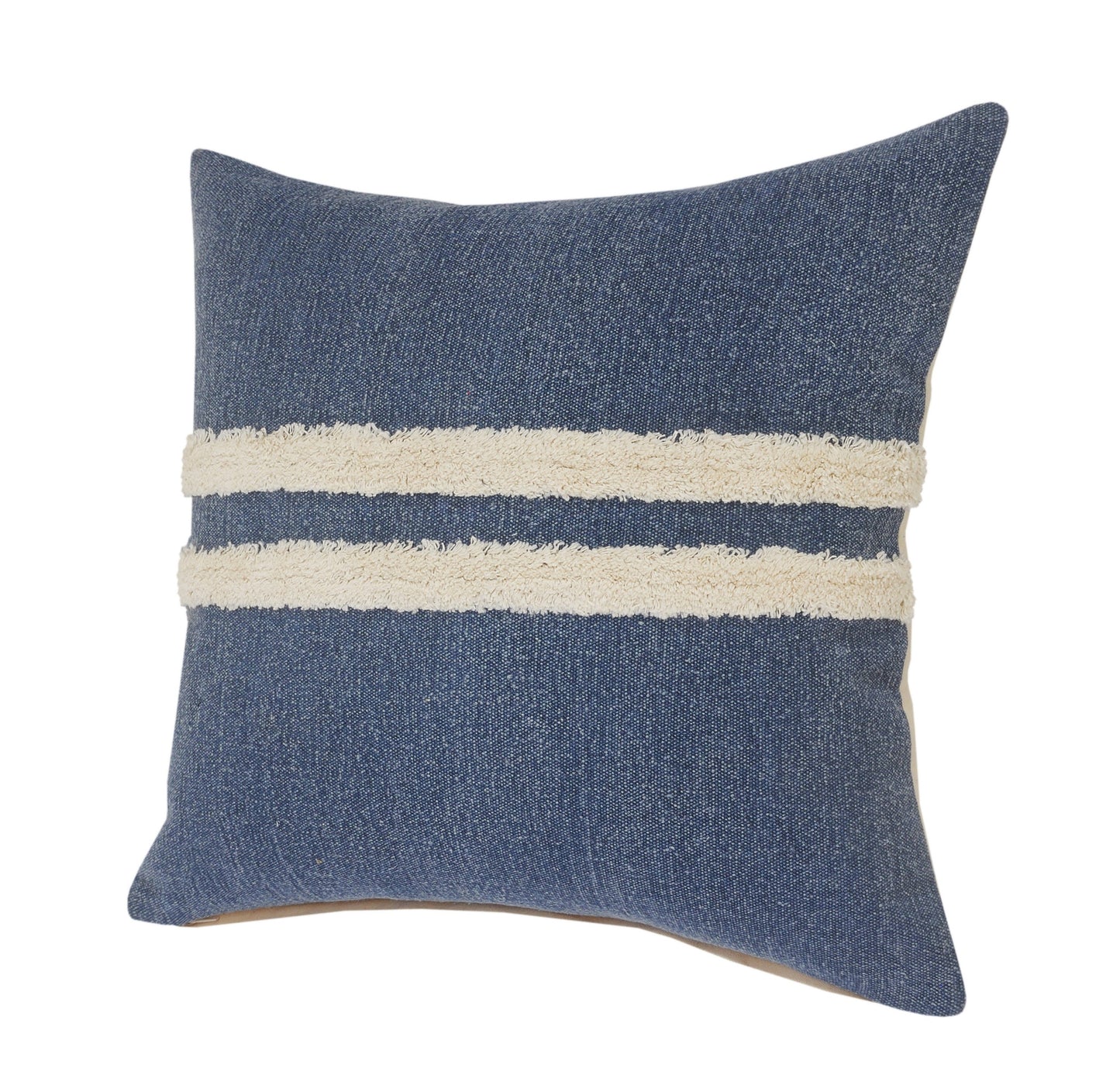 14" X 36" Dusty Blue And White 100% Cotton Striped Zippered Pillow