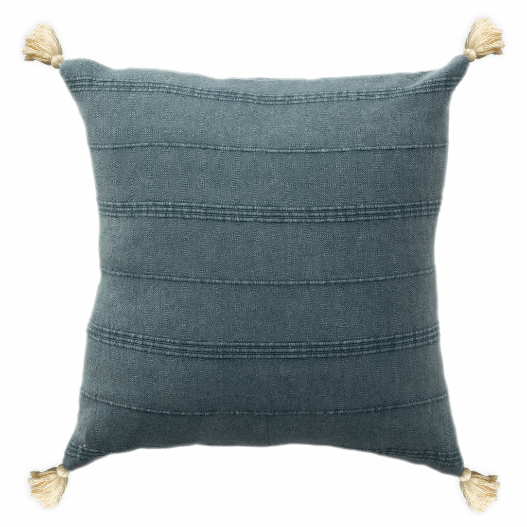 18" X 18" Aqua And Green 100% Cotton Zippered Pillow