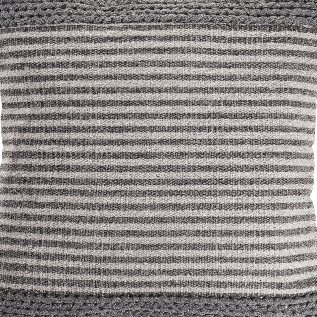 20" X 20" Gray And Ivory 100% Cotton Striped Zippered Pillow