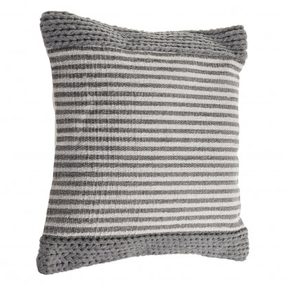 20" X 20" Gray And Ivory 100% Cotton Striped Zippered Pillow