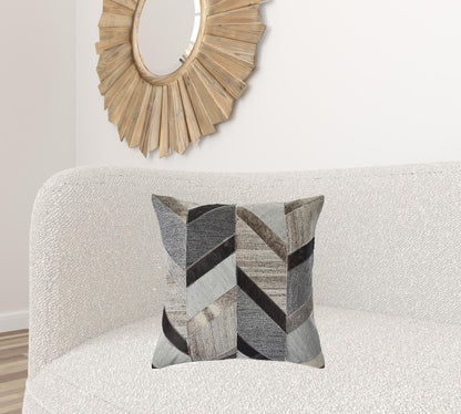 20" X 20" Gray And Brown 100% Wool Chevron Zippered Pillow