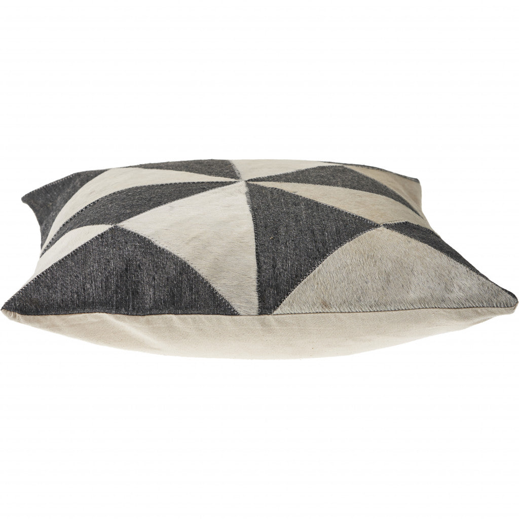 20" X 20" Charcoal And White 100% Wool Geometric Zippered Pillow