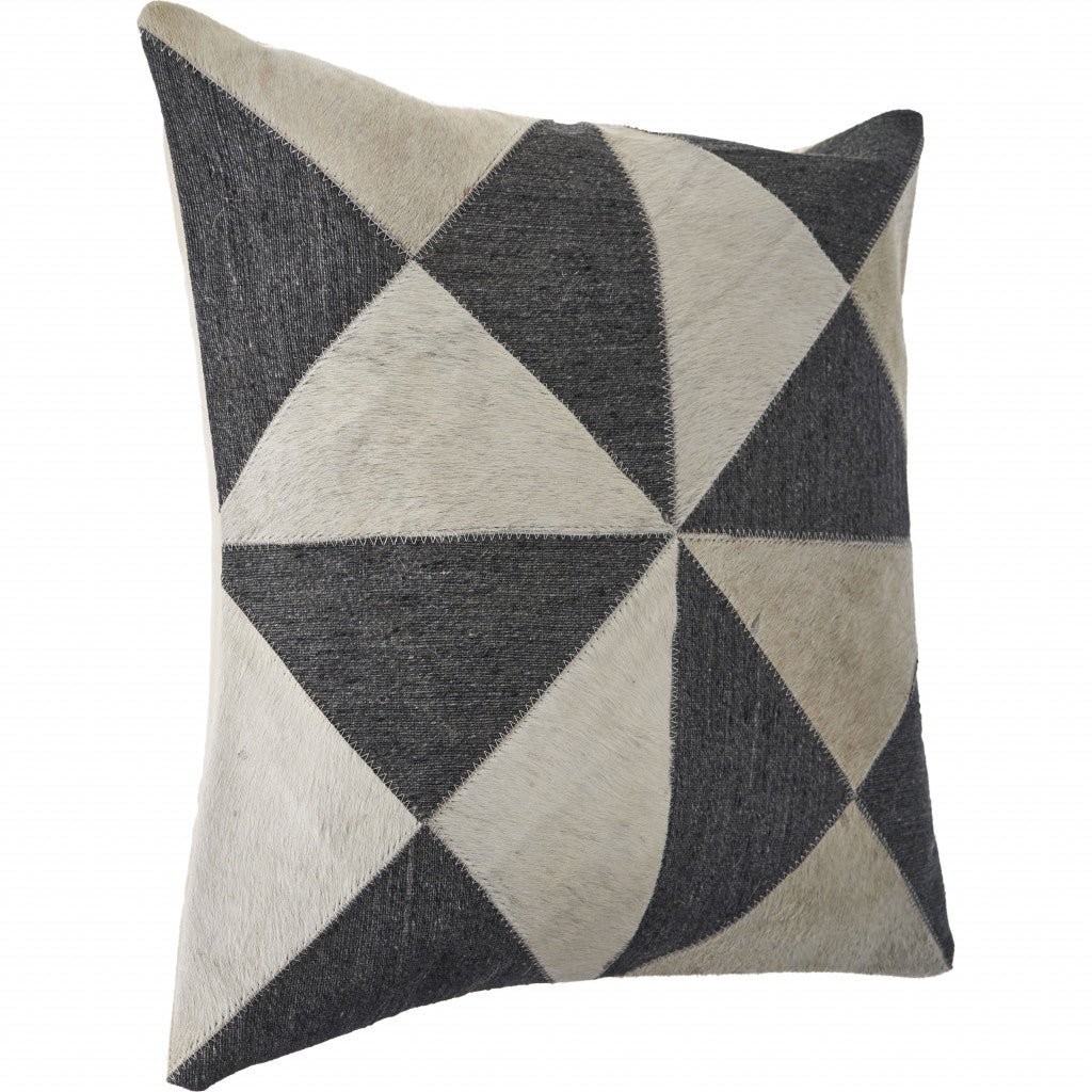 20" X 20" Charcoal And White 100% Wool Geometric Zippered Pillow