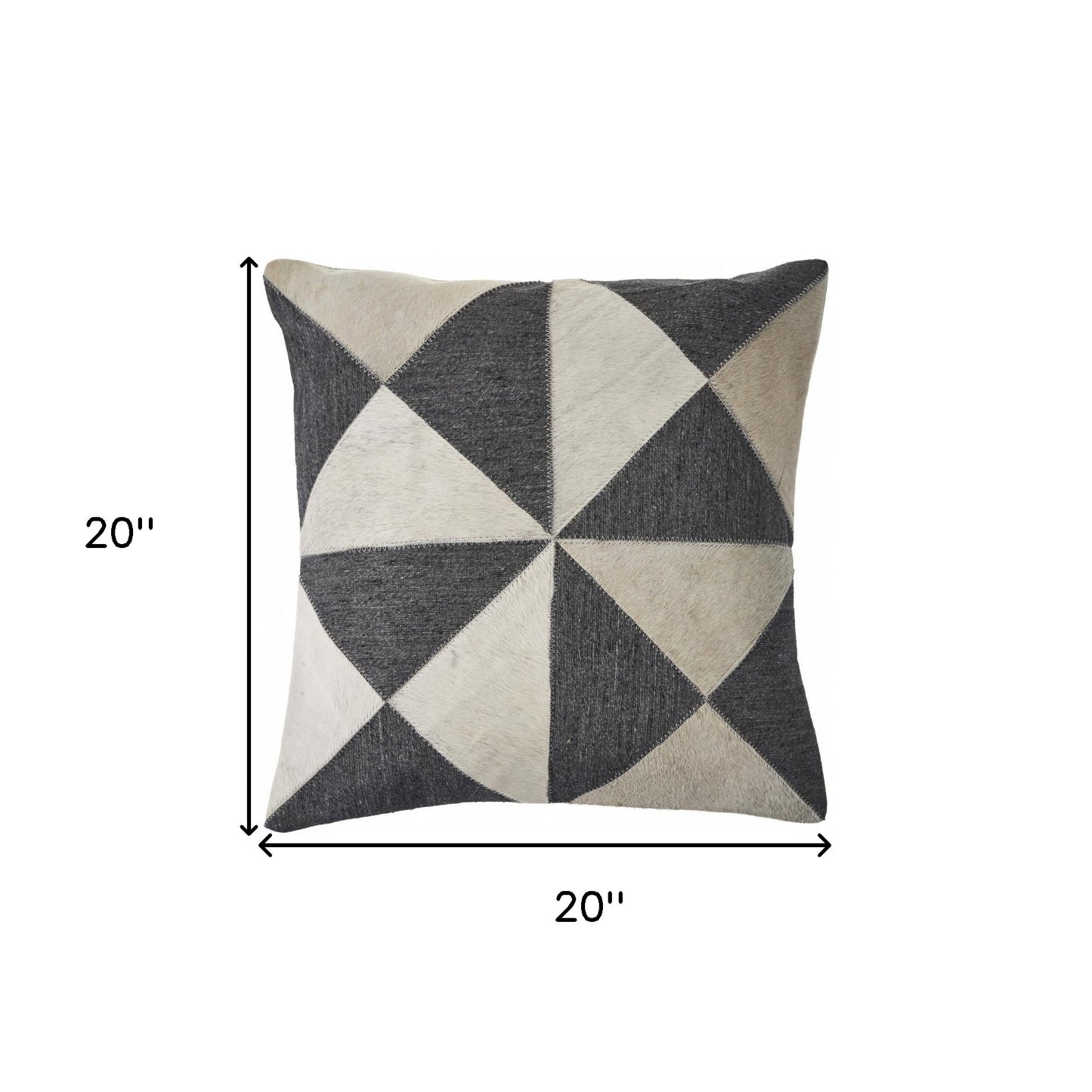 20" X 20" Charcoal And White 100% Wool Geometric Zippered Pillow