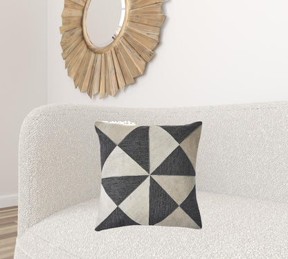 20" X 20" Charcoal And White 100% Wool Geometric Zippered Pillow