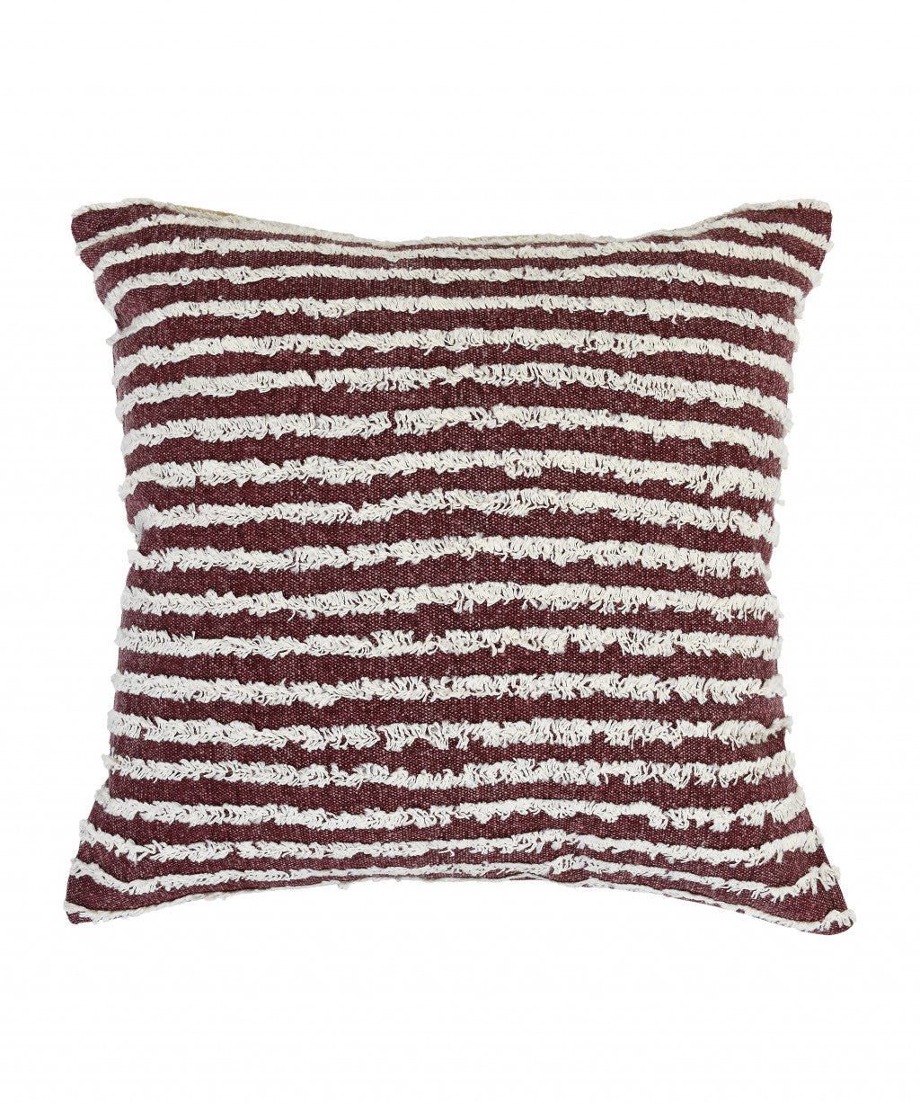 20" X 20" Black And Cream 100% Cotton Striped Zippered Pillow