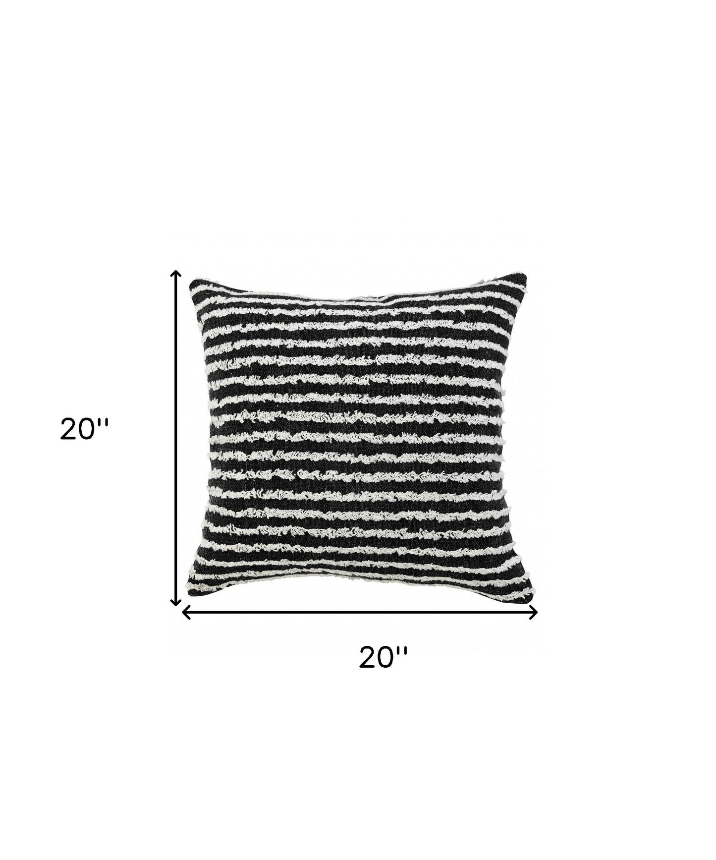 20" X 20" Black And Cream 100% Cotton Striped Zippered Pillow