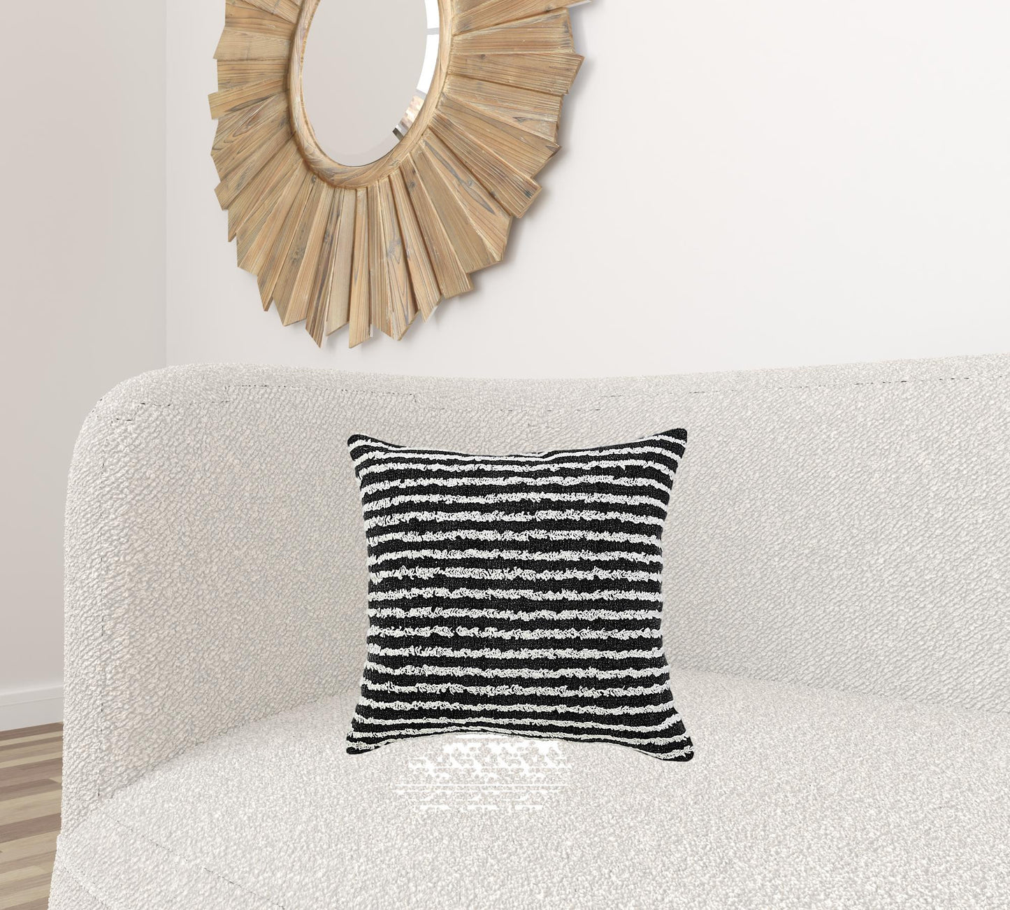 20" X 20" Black And Cream 100% Cotton Striped Zippered Pillow