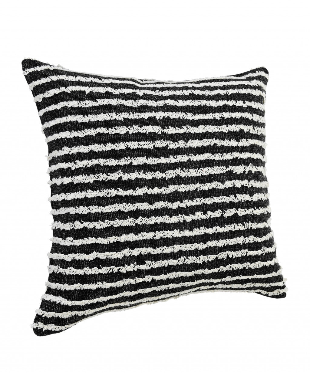 20" X 20" Black And Cream 100% Cotton Striped Zippered Pillow