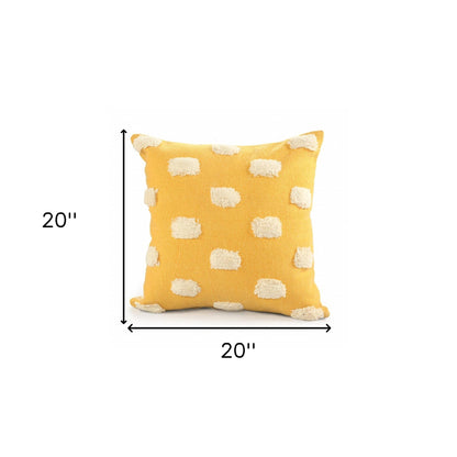 20" X 20" Yellow And White 100% Cotton Zippered Pillow