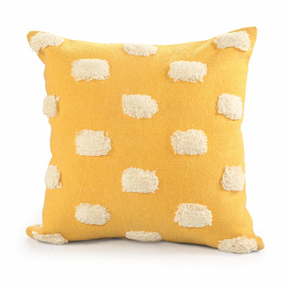 20" X 20" Yellow And White 100% Cotton Zippered Pillow