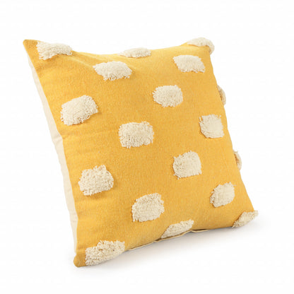 20" X 20" Yellow And White 100% Cotton Zippered Pillow