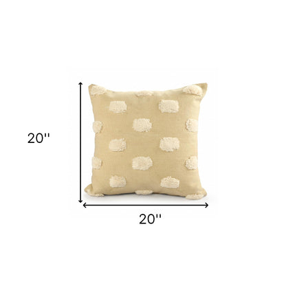 20" X 20" Yellow And White 100% Cotton Zippered Pillow