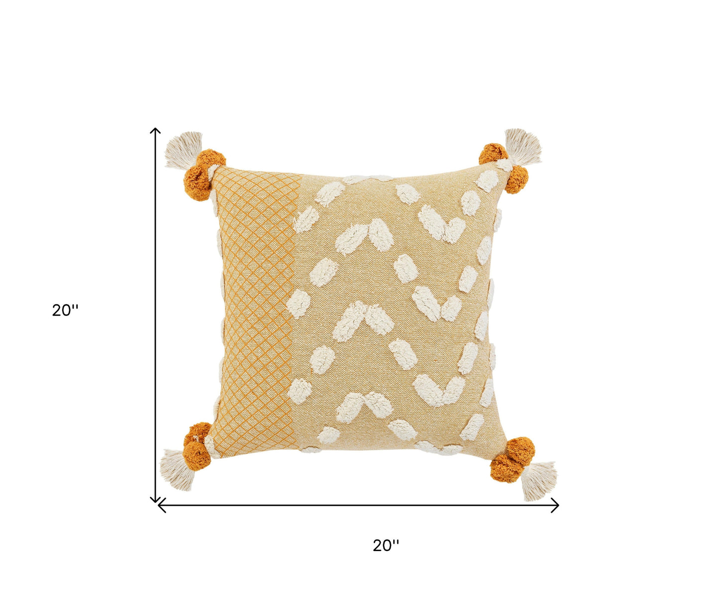 20" X 20" Yellow And Cream 100% Cotton Geometric Zippered Pillow