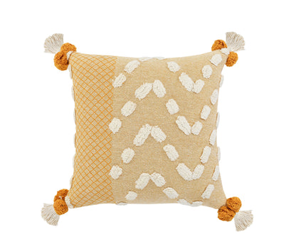 20" X 20" Yellow And Cream 100% Cotton Geometric Zippered Pillow