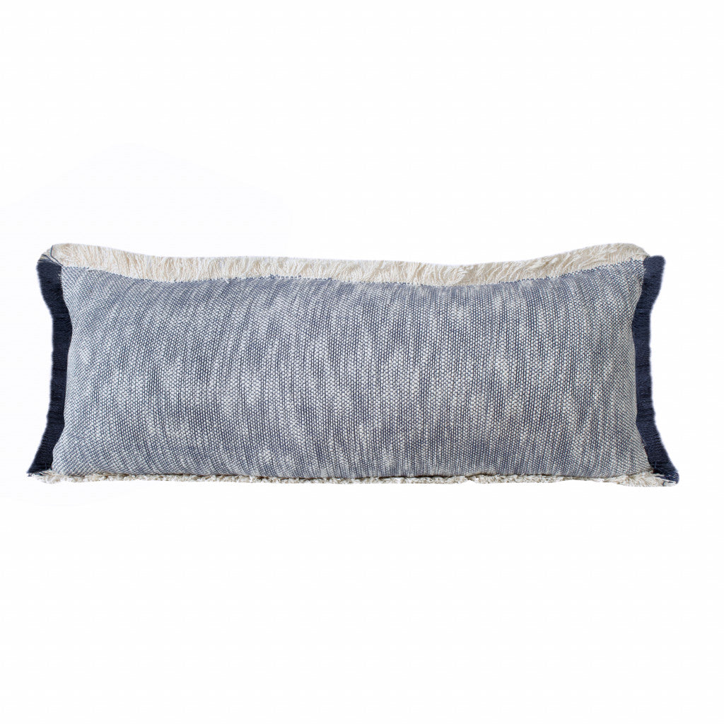 14" X 36" Navy Blue And White 100% Cotton Geometric Zippered Pillow