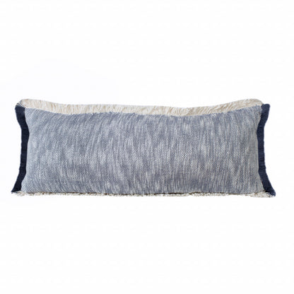 14" X 36" Navy Blue And White 100% Cotton Geometric Zippered Pillow