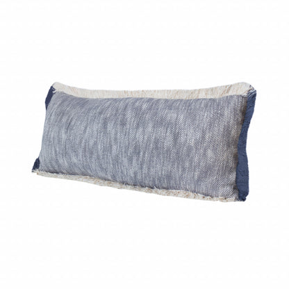 14" X 36" Navy Blue And White 100% Cotton Geometric Zippered Pillow