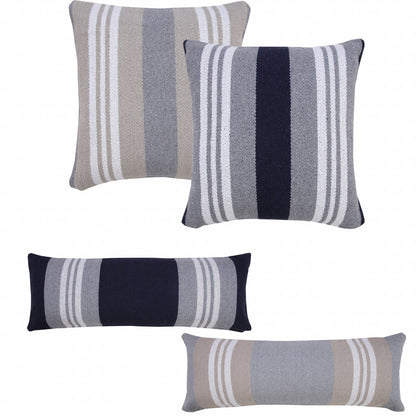 14" X 36" Beige and Gray Striped Cotton Zippered Pillow