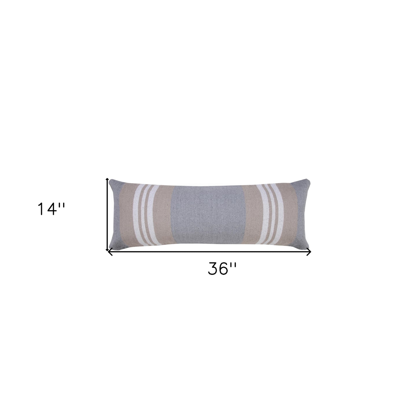 14" X 36" Beige and Gray Striped Cotton Zippered Pillow