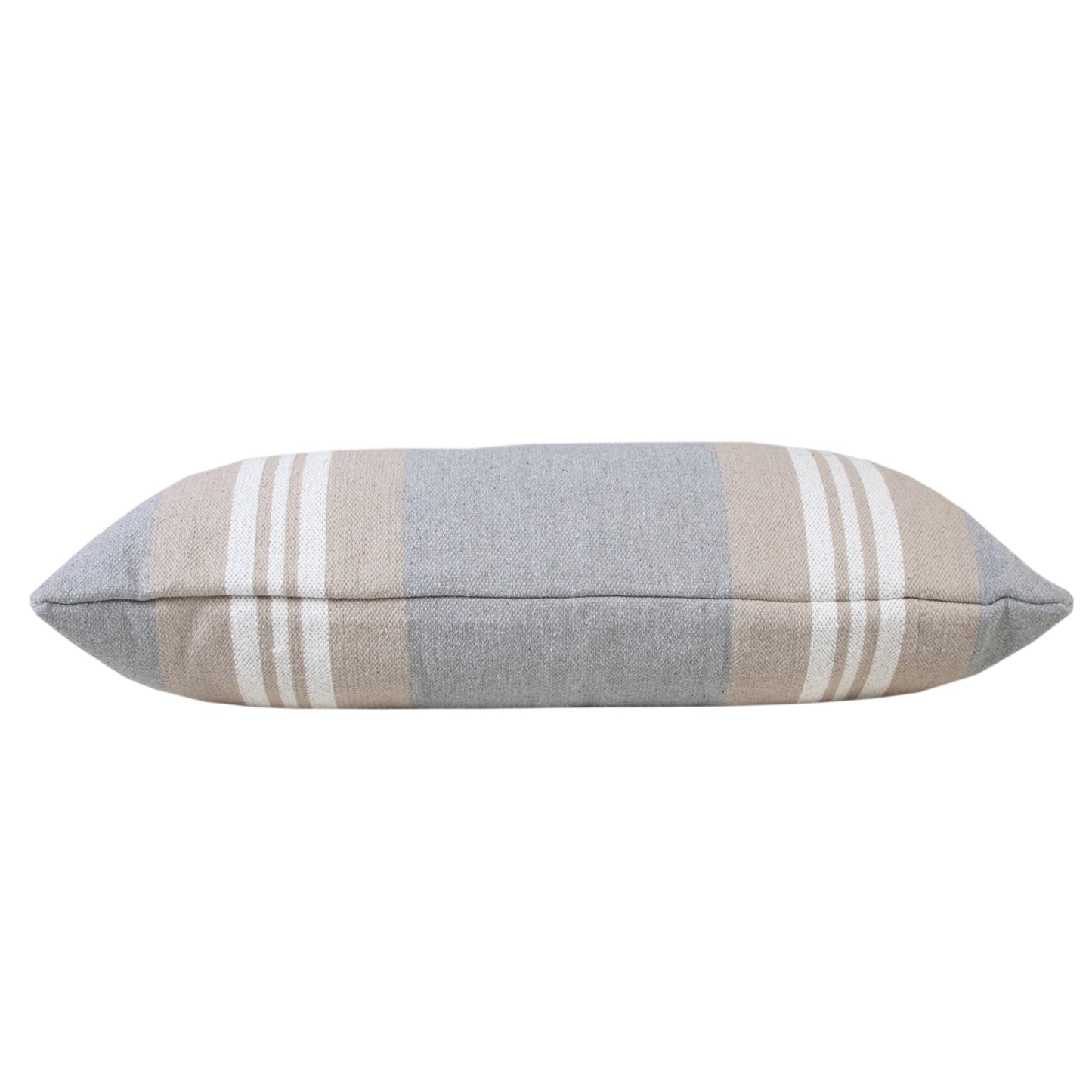 14" X 36" Beige and Gray Striped Cotton Zippered Pillow