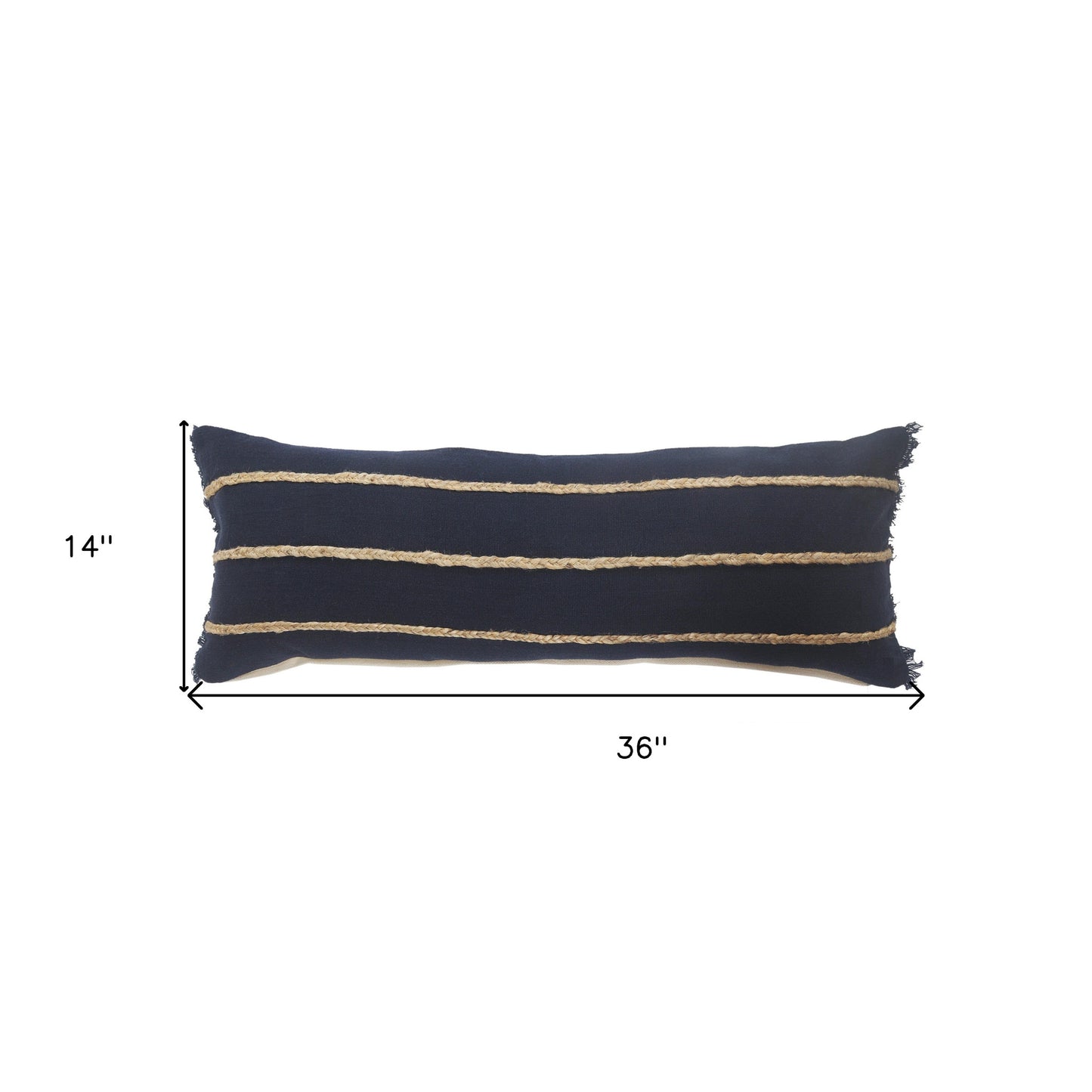 14" X 36" Navy And Tan 100% Cotton Zippered Pillow