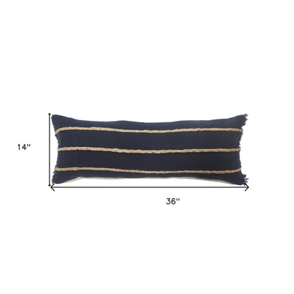 14" X 36" Navy And Tan 100% Cotton Zippered Pillow