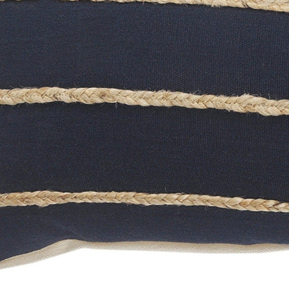 14" X 36" Navy And Tan 100% Cotton Zippered Pillow