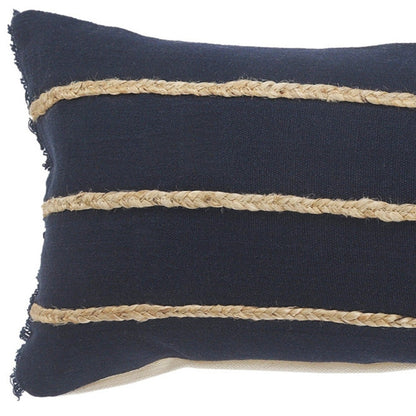 14" X 36" Navy And Tan 100% Cotton Zippered Pillow