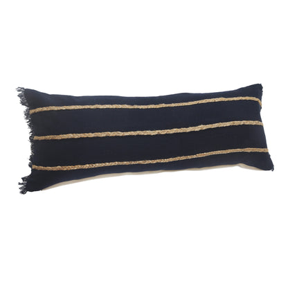 14" X 36" Navy And Tan 100% Cotton Zippered Pillow