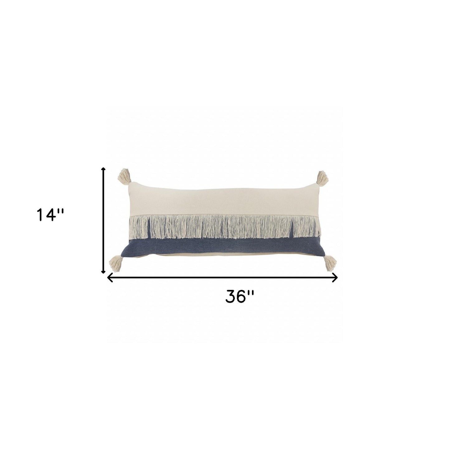 20" X 20" Denim Blue And Off-White 100% Cotton Zippered Pillow