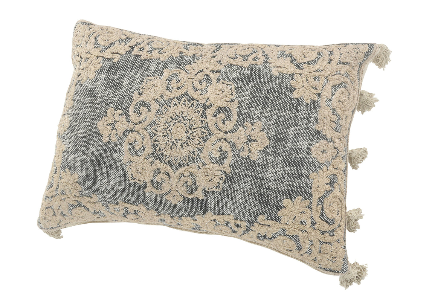 14" X 20" Gray And Ivory 100% Cotton Abstract Zippered Pillow