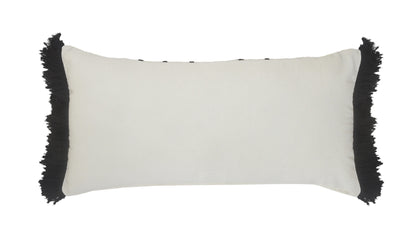 12" X 28" Ivory And Black 100% Cotton Striped Zippered Pillow