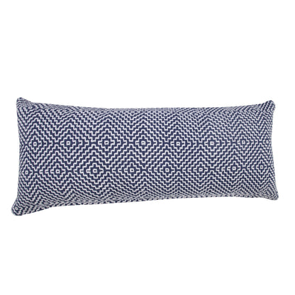 14" X 36" Blue And White 100% Cotton Geometric Zippered Pillow