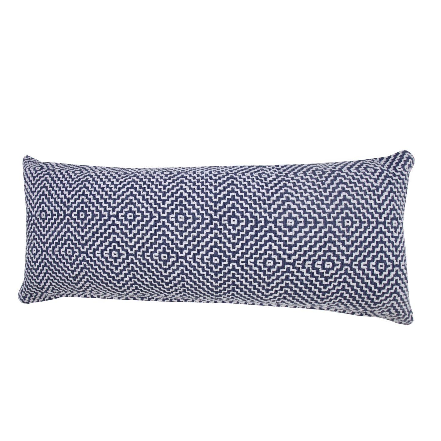 14" X 36" Blue And White 100% Cotton Geometric Zippered Pillow