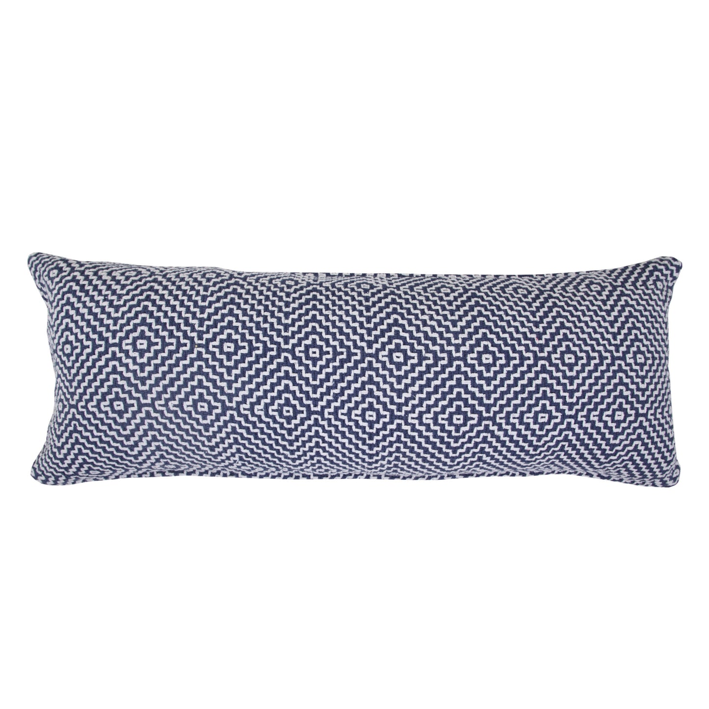 14" X 36" Blue And White 100% Cotton Geometric Zippered Pillow