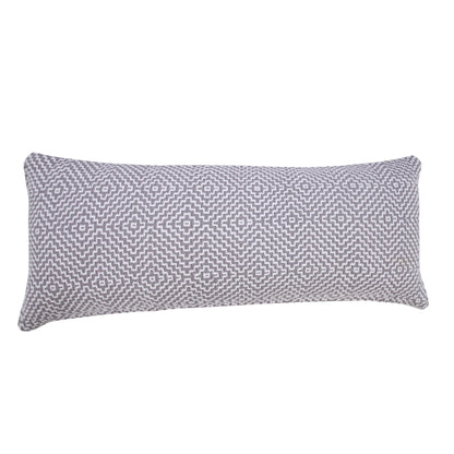 14" X 36" Blue And White 100% Cotton Geometric Zippered Pillow