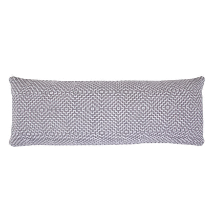 14" X 36" Blue And White 100% Cotton Geometric Zippered Pillow