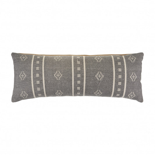 14" X 36" Frost Gray And Cream 100% Cotton Geometric Zippered Pillow